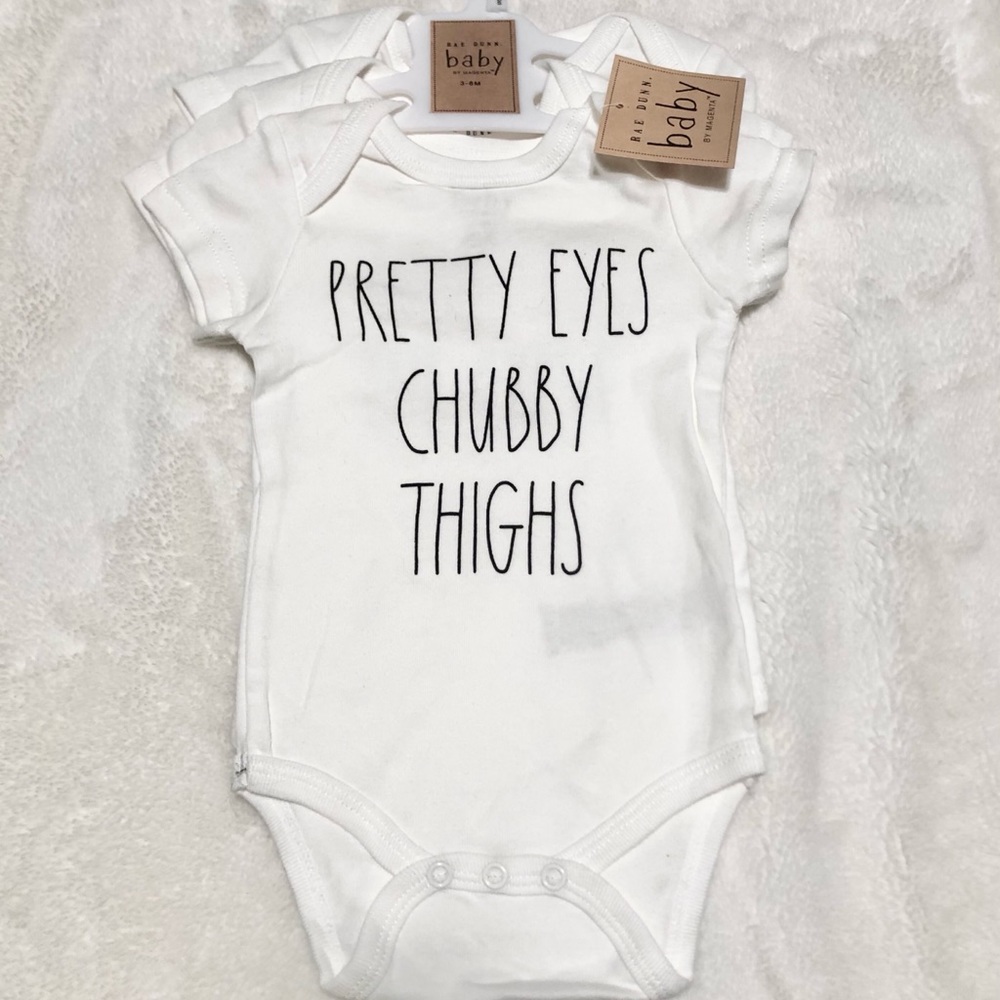 New Rae Dunn 3pk PRETTY EYES CHUBBY THIGHS Bodysuits - Picture 2 of 4